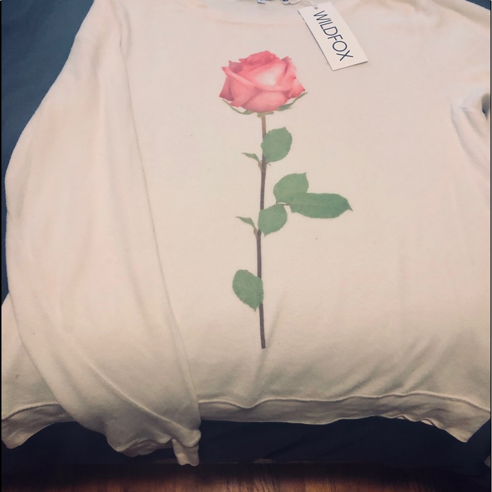 Wild fox sweater with pink rose.